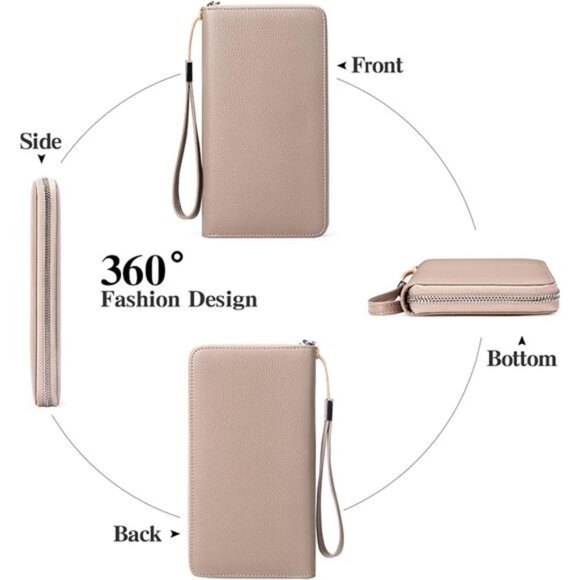 New Womens Wallet RFID Blocking Leather Zip Around Wallet Large Capacity - Picture 5 of 7